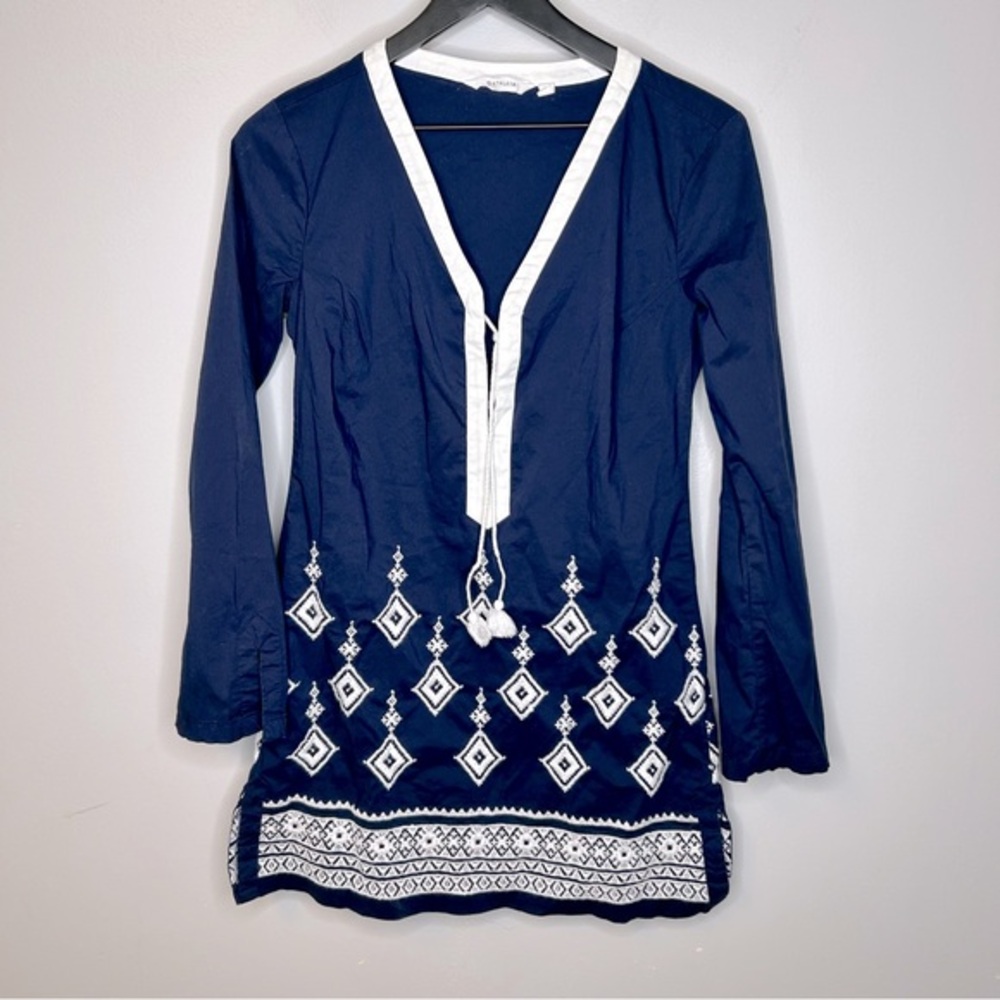 Athleta Desert Diamond Kimssa Navy Embroidered Dress Tunic‎ Coverup Size XS